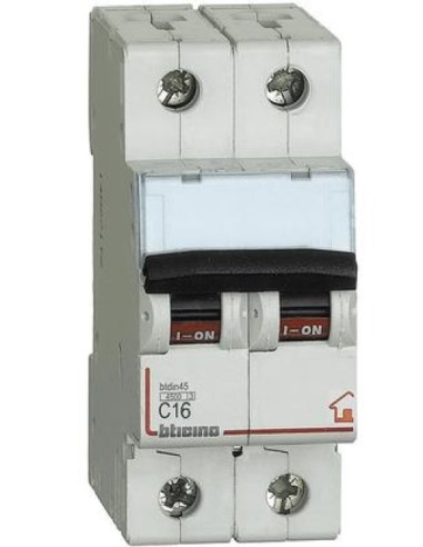 Interruttore automatico magnetotermico 2P 16A 4,5kA 2 moduli Bticino FC820C16