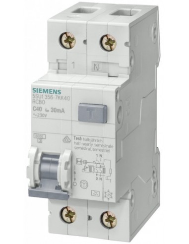 Interruttore magnetotermico differenziale 1P+N 10A 4,5kA 30mA AC 2 moduli Siemens 5SU13531KK10